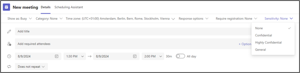 Figure 7: No default or label selection is required (“None”) according to the label policy configuration