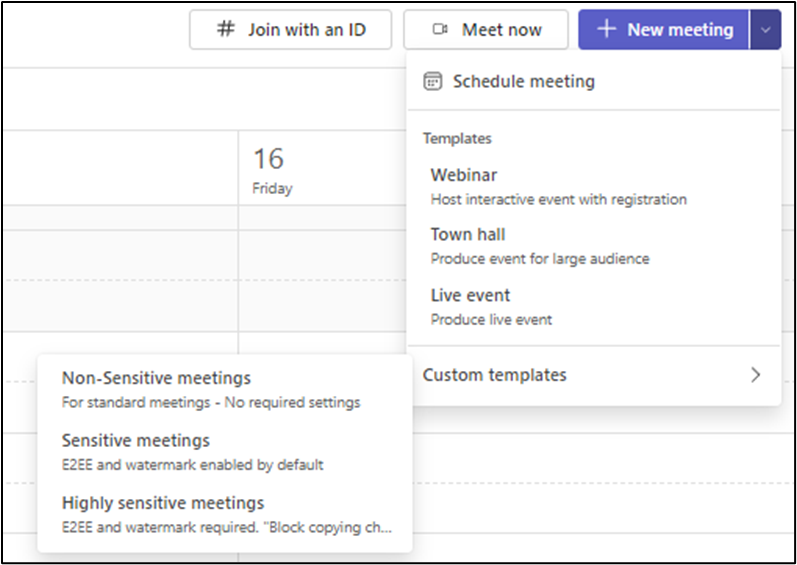 Figure 12: Descriptions are a great way of adding information to help organizers pick the most suitable template for their meeting