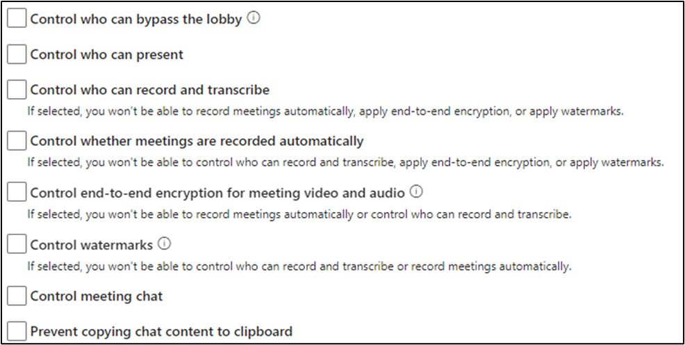 Figure 2: Functionality and limitations for each of these settings are discussed in part 1 of this blog series