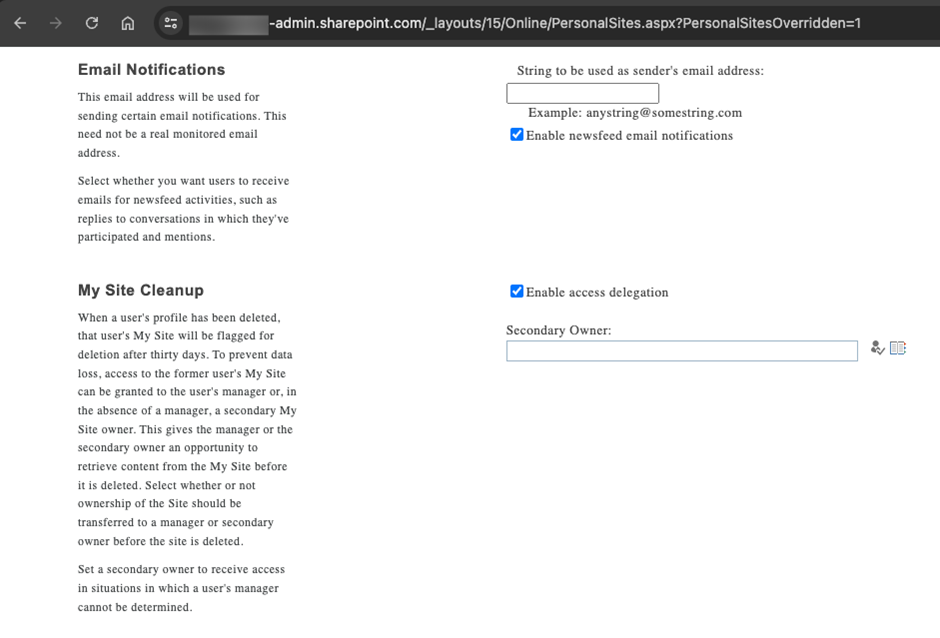 Figure 3: Assign a secondary owner to the user's OneDrive when the deletion is triggered