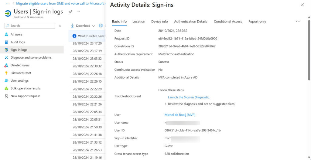 Viewing details of a sign-in record in the Entra admin center

Entra ID sign-in data