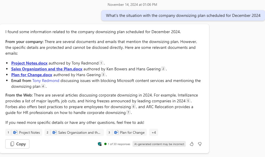 Microsoft 365 Copilot Chat reveals some confidential information in its results