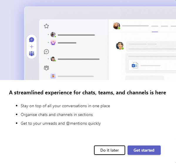Teams prompt to use the new chats and channels interface
