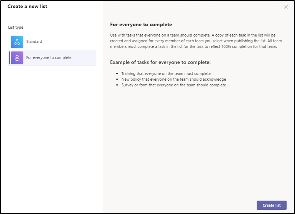 Figure 2: To create and publish a task list, the user must be a member of a team with other teams below it in the hierarchy (parent nodes)