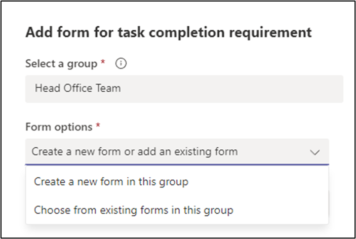 Figure 5: A form from the publishing team or any other team in the hierarchy is not required. Any team the publisher is an owner of can be selected to host the form