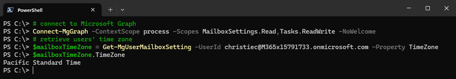 Figure 1: Connect to MS Graph and store timeZone info