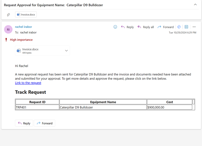 Figure 3: The Approval Email with a link to the record in the Application sent to the authorized approver