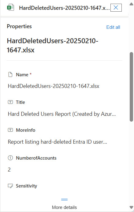 Custom columns updated for a SharePoint file.