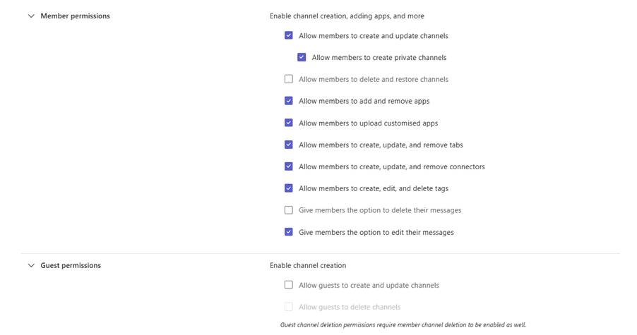 Figure 3: Teams settings configuration