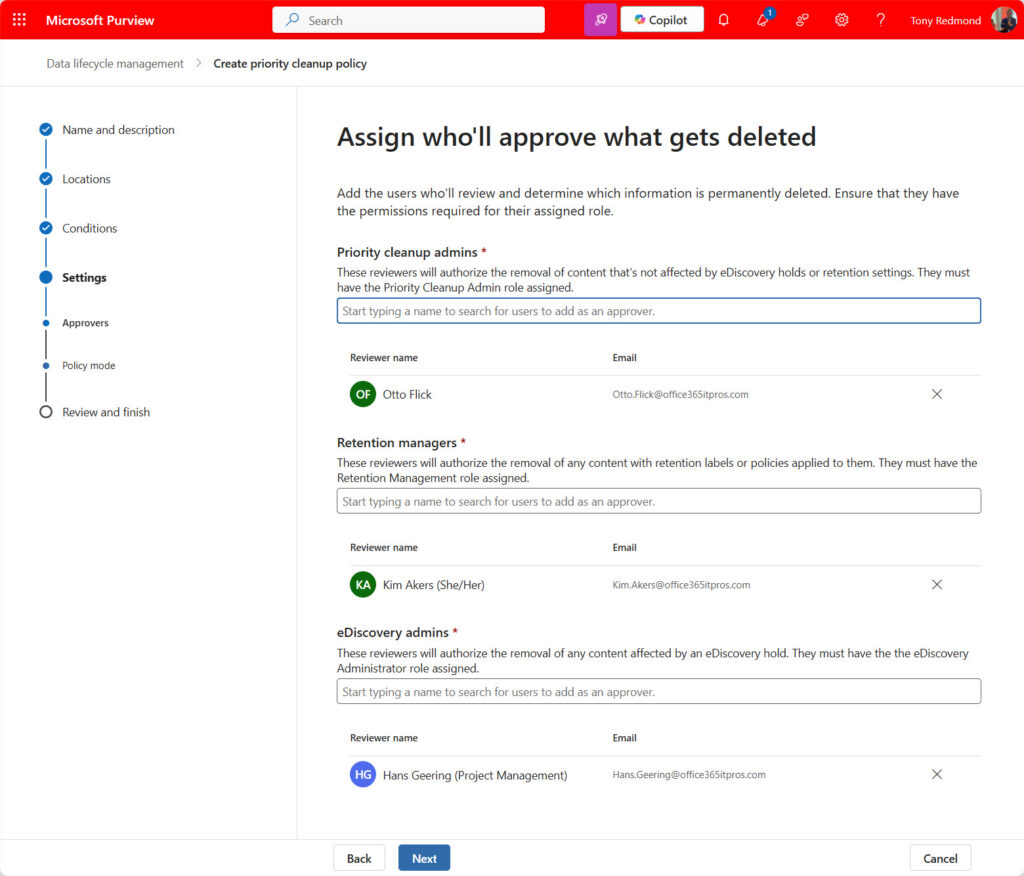 Reviewers for different stages of the cleanup process.