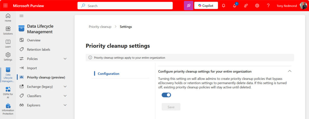 Setting to control the availability for Priority Cleanup.