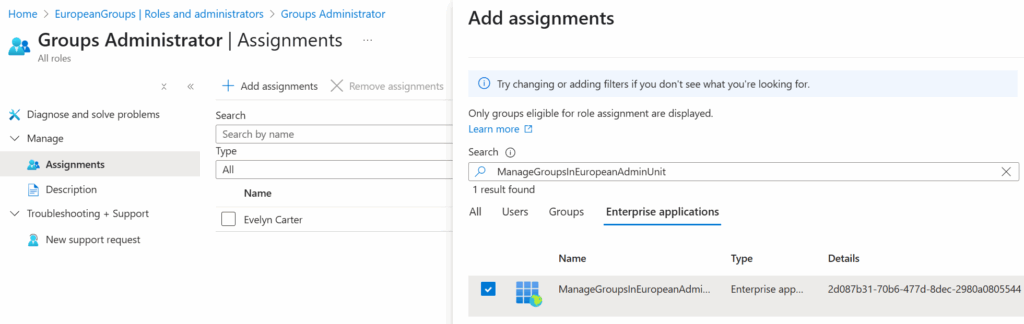 Applications appear after pasting an Id or searching for a name