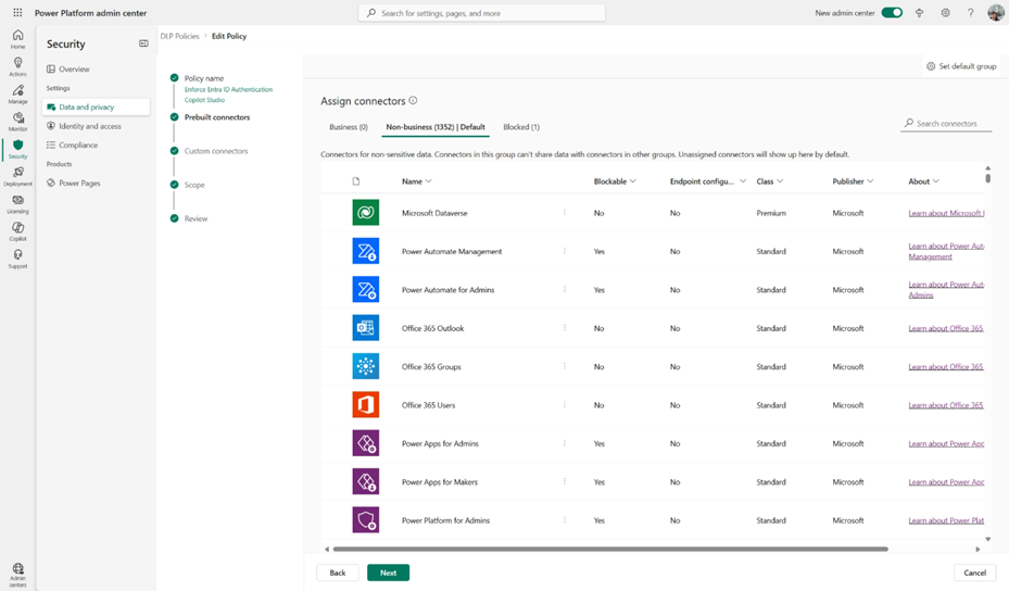 Figure 1: Power Platform Admin Center - Implementing Data Loss Prevention policies