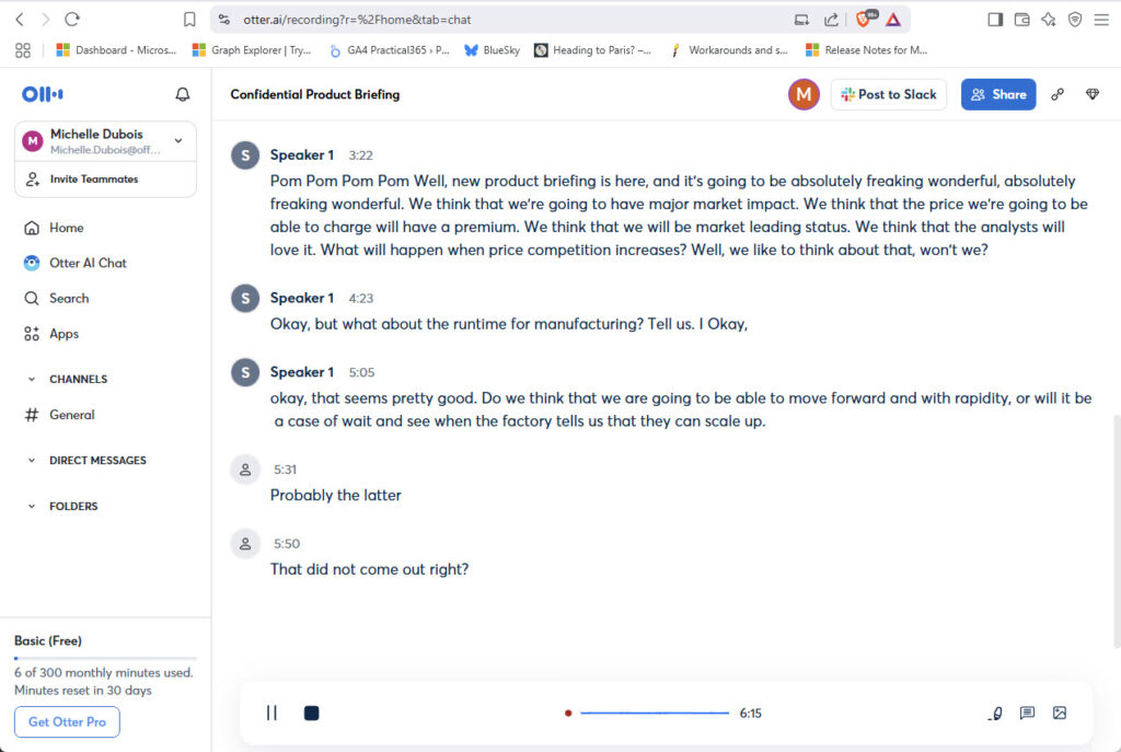 Otter joins a Teams call and transcribes its discussions.