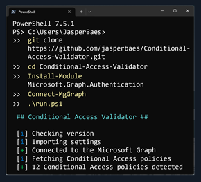 Figure 7: Example of installing and running the Conditional Access Validator.