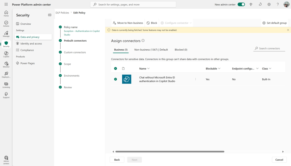 Configuring DLP policies in PPAC for Copilot Studio features
