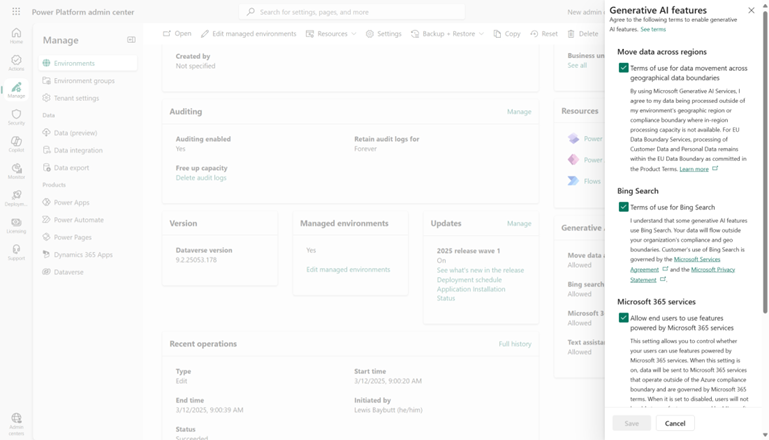 Adjusting the environment level setting to address data residency compliance