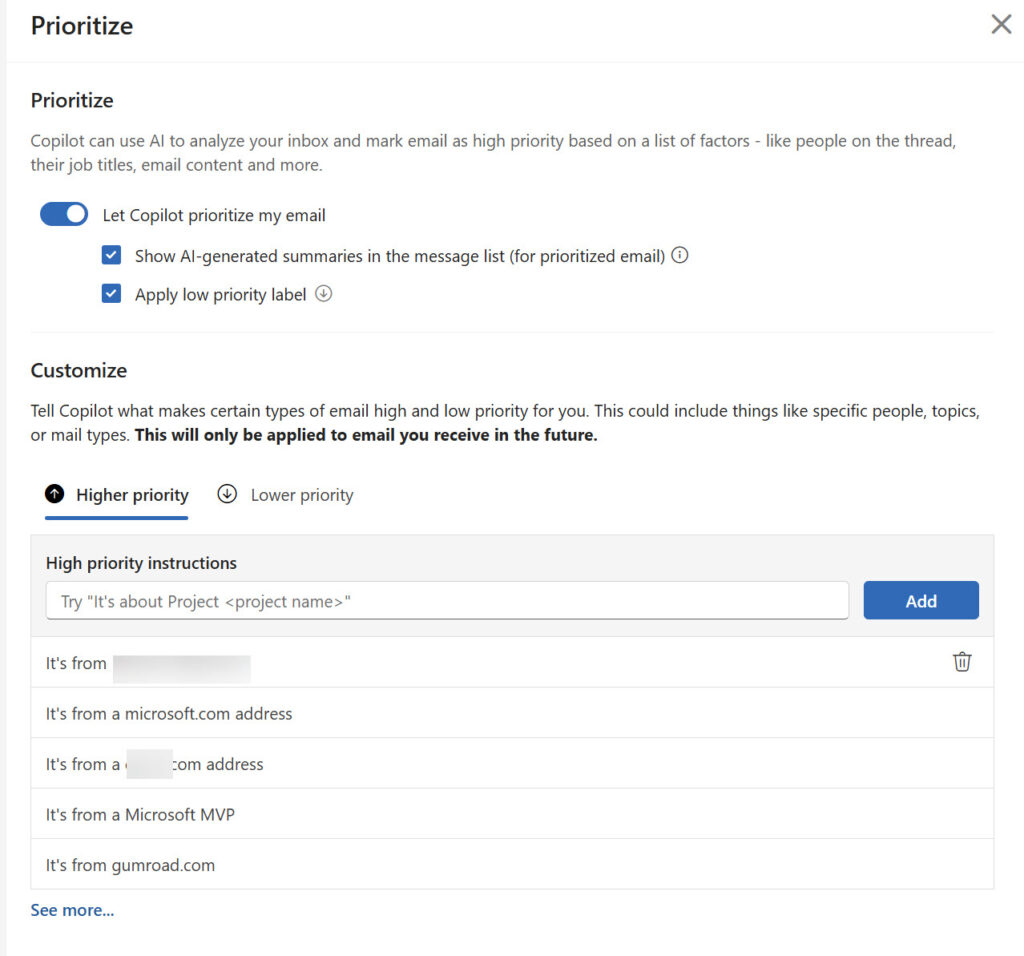 Instructions for Prioritize my Inbox.