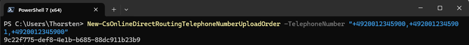 Figure 1: Importing a telephone number to Teams with PowerShell