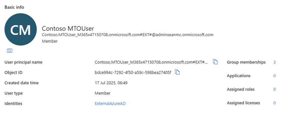 Figure 1: A user account provisioned through cross-tenant synchronization