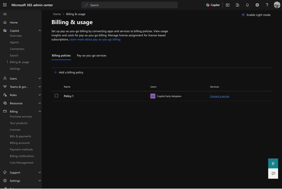 Figure 1 - Billing & usage for Copilot Chat in Microsoft 365 Admin Centre