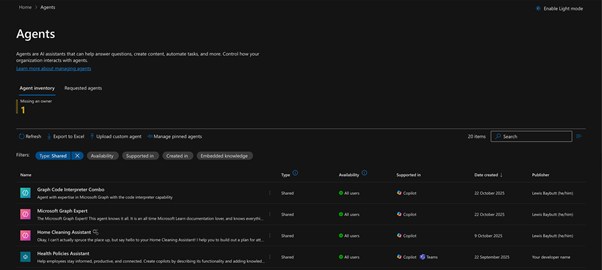 Approaching Inventory for Agents Published in Microsoft 365