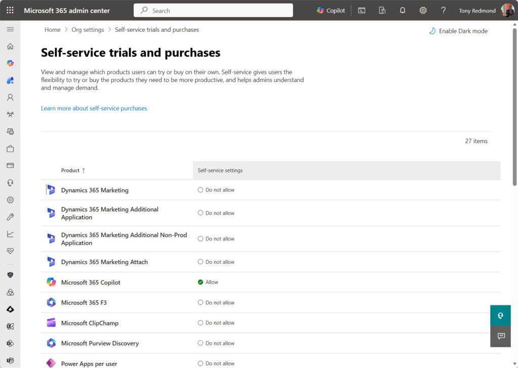 If tenants allow, users can buy many different self-service licenses.